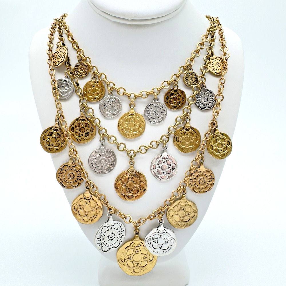 Coin Charm Necklace Bracelet Set Gold Silver Tone Layer Wear It All Stack